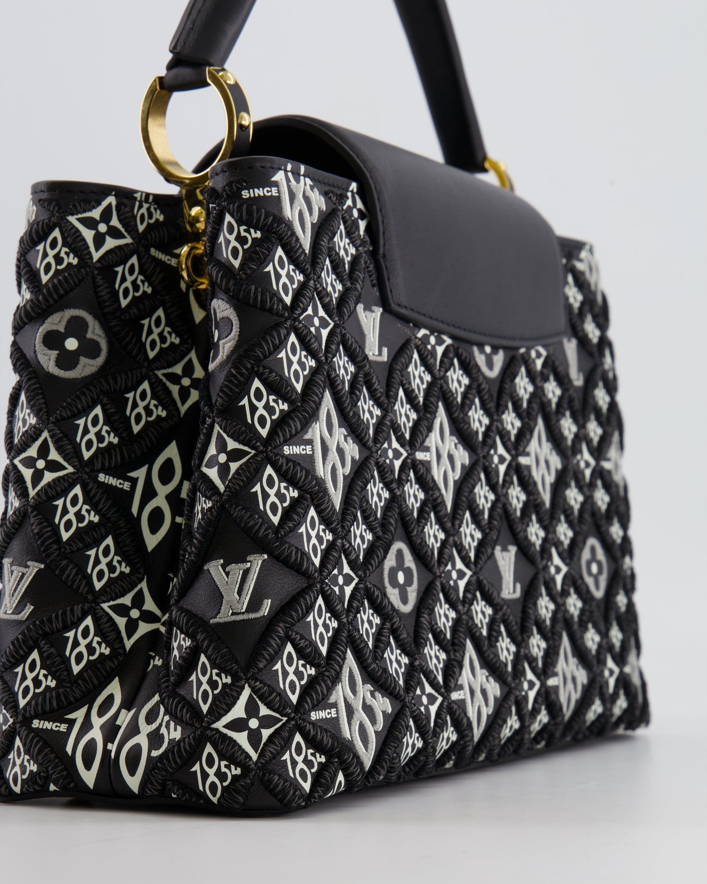 Louis Vuitton Limited Edition Since 1854 Monogram Capucines MM Bag in Black Calfskin and Embroideries with Gold Hardware