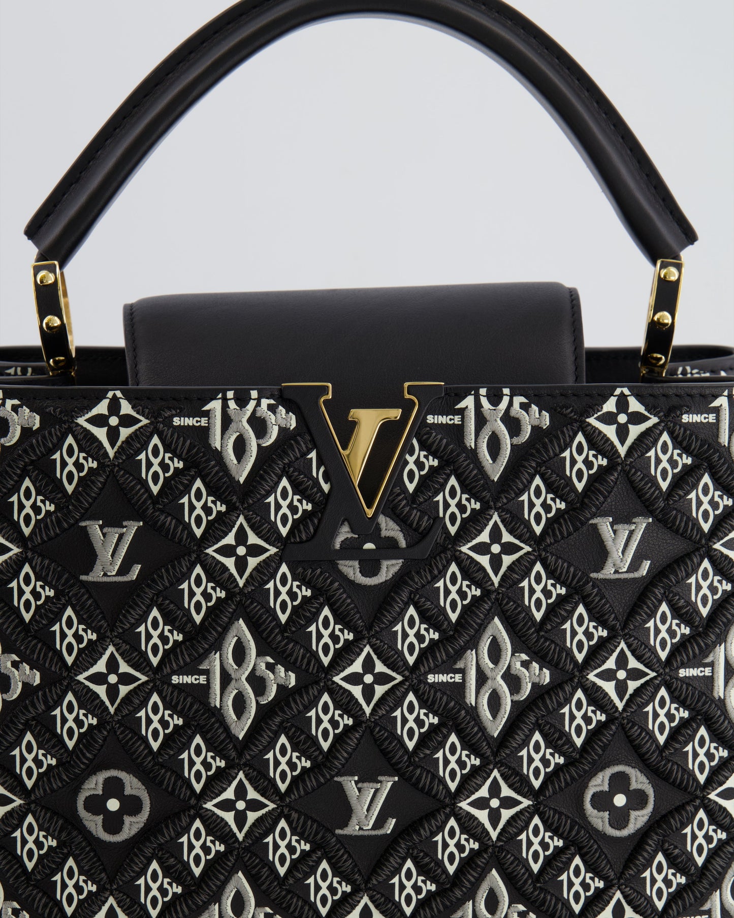 Louis Vuitton Limited Edition Since 1854 Monogram Capucines MM Bag in Black Calfskin and Embroideries with Gold Hardware