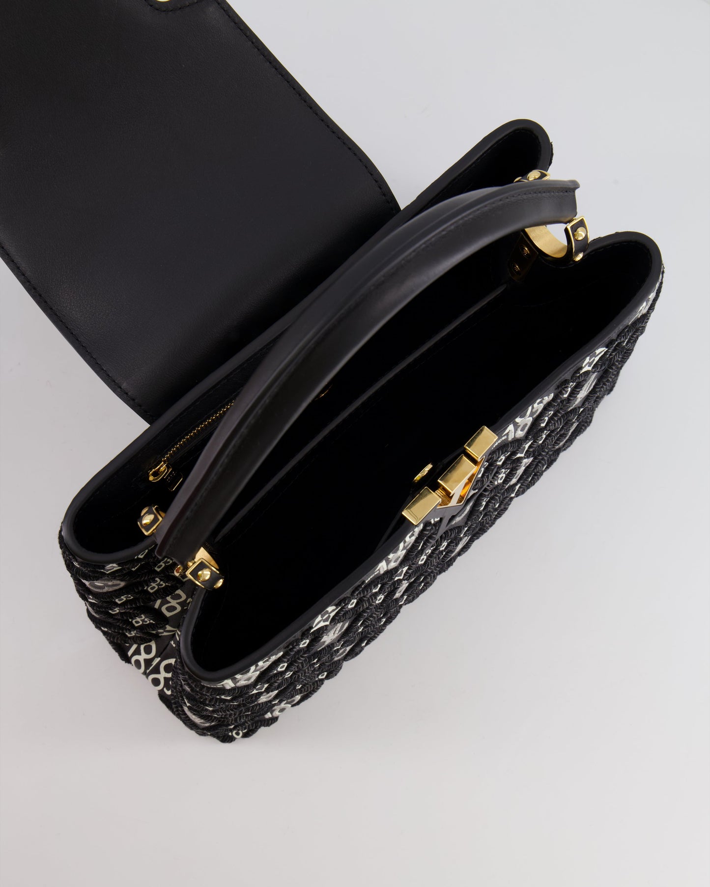 Louis Vuitton Limited Edition Since 1854 Monogram Capucines MM Bag in Black Calfskin and Embroideries with Gold Hardware