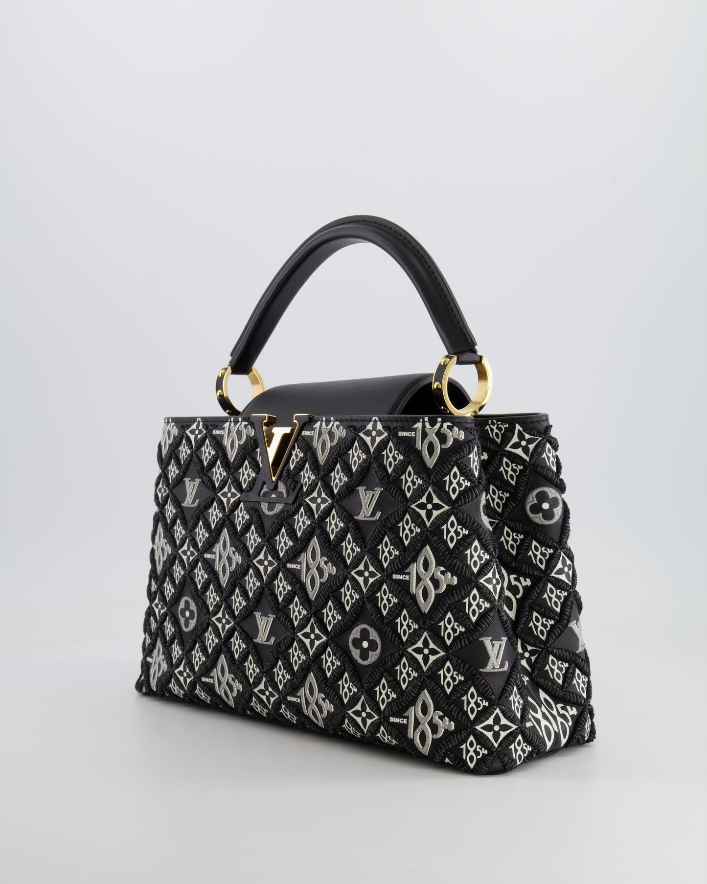 Louis Vuitton Limited Edition Since 1854 Monogram Capucines MM Bag in Black Calfskin and Embroideries with Gold Hardware