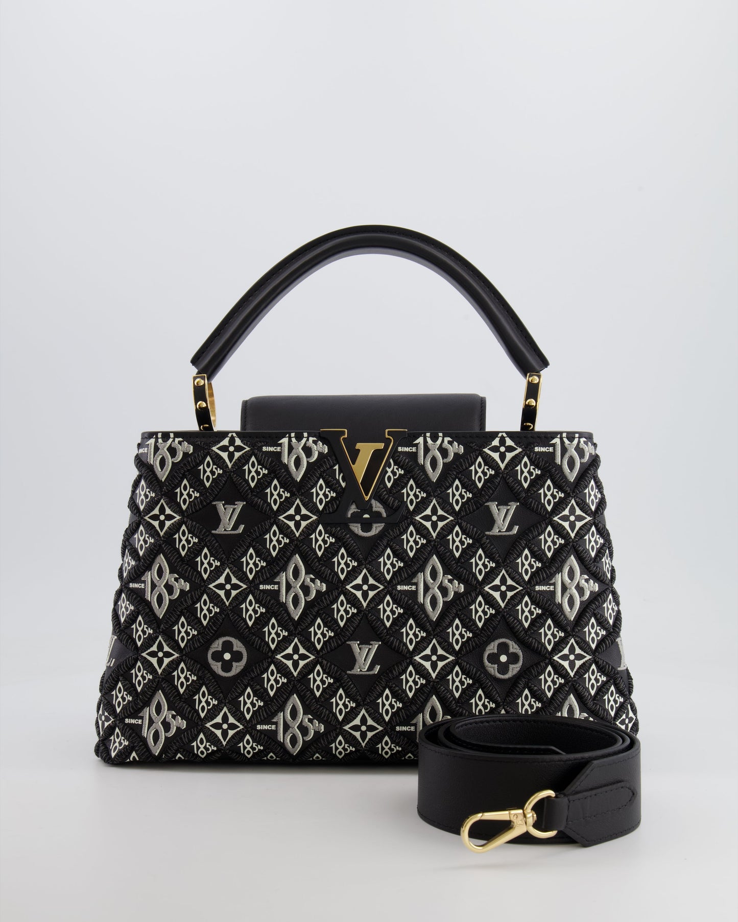 Louis Vuitton Limited Edition Since 1854 Monogram Capucines MM Bag in Black Calfskin and Embroideries with Gold Hardware