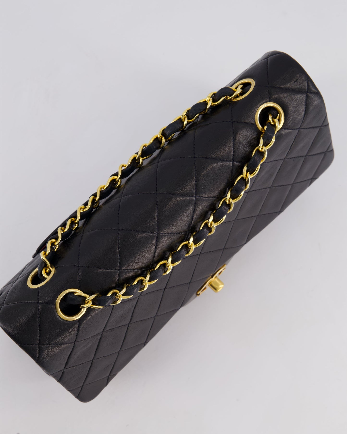Chanel Vintage Black Classic Medium Double Flap Bag in Lambskin Leather with 24k Gold Hardware