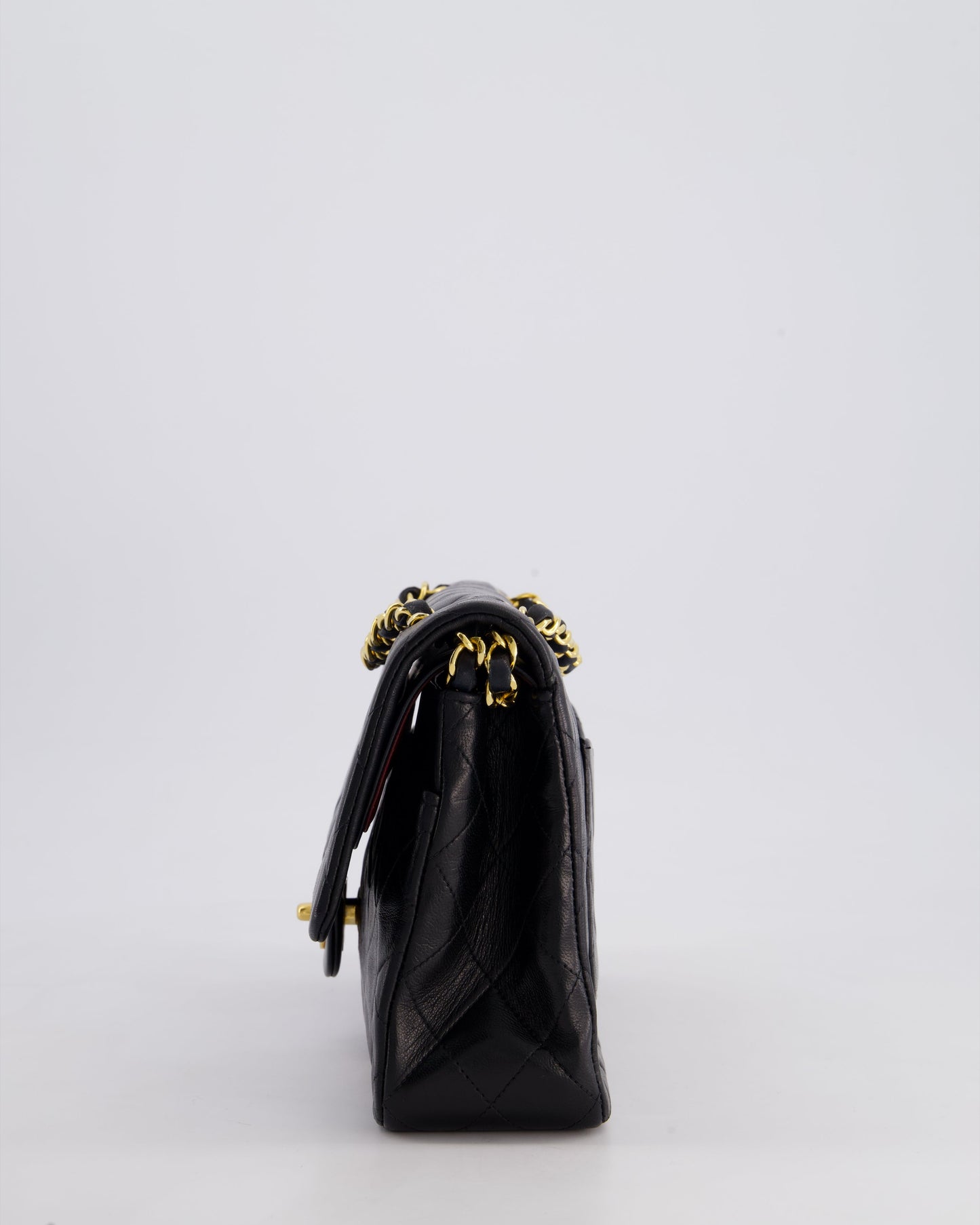 Chanel Vintage Black Classic Medium Double Flap Bag in Lambskin Leather with 24k Gold Hardware