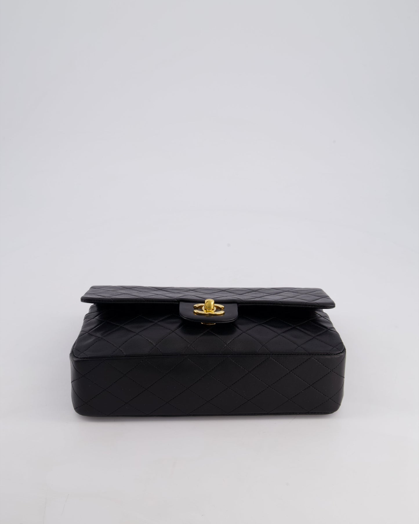 Chanel Vintage Black Classic Medium Double Flap Bag in Lambskin Leather with 24k Gold Hardware