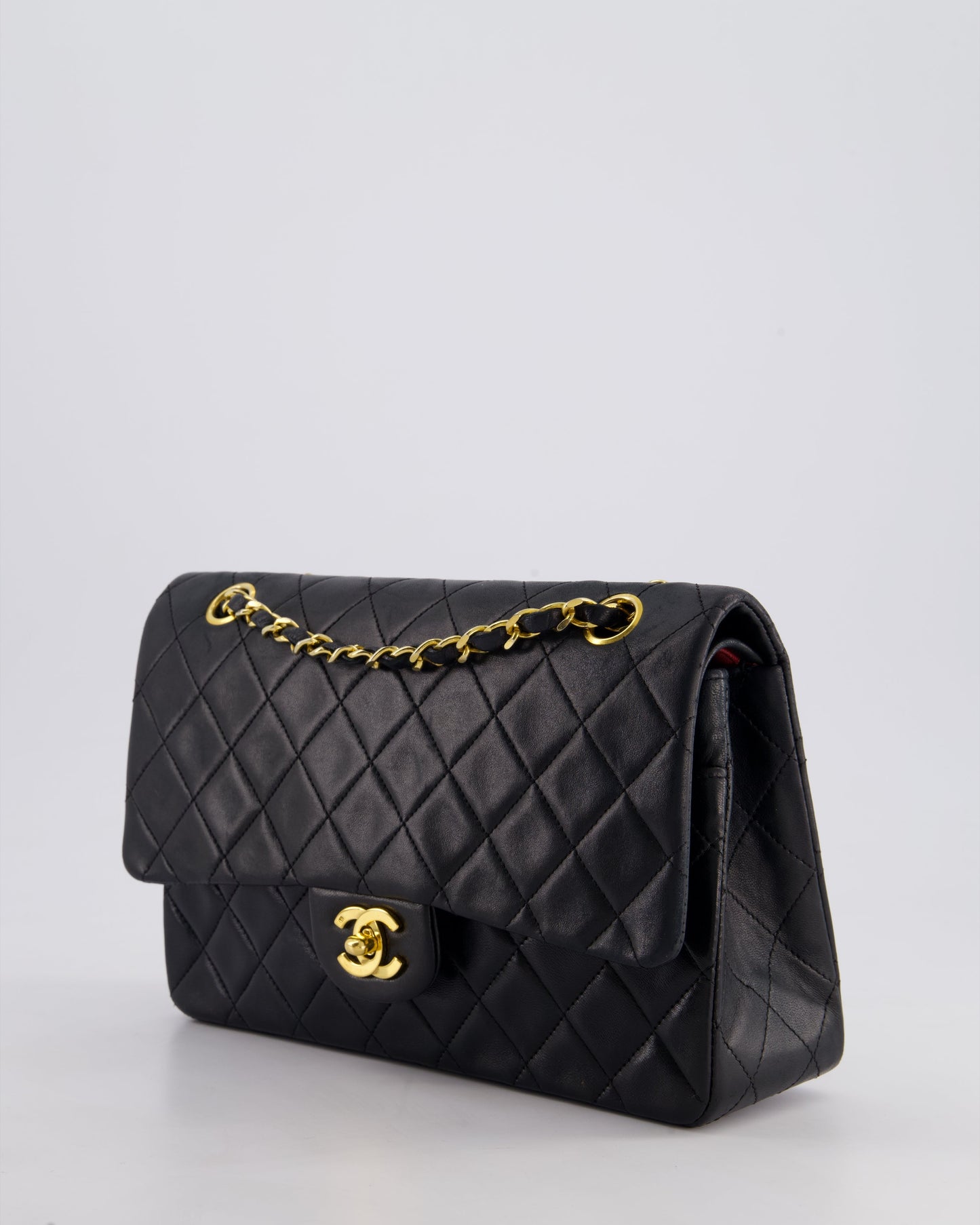 Chanel Vintage Black Medium Classic Double Flap Bag in Lambskin Leather with 24k Gold Hardware