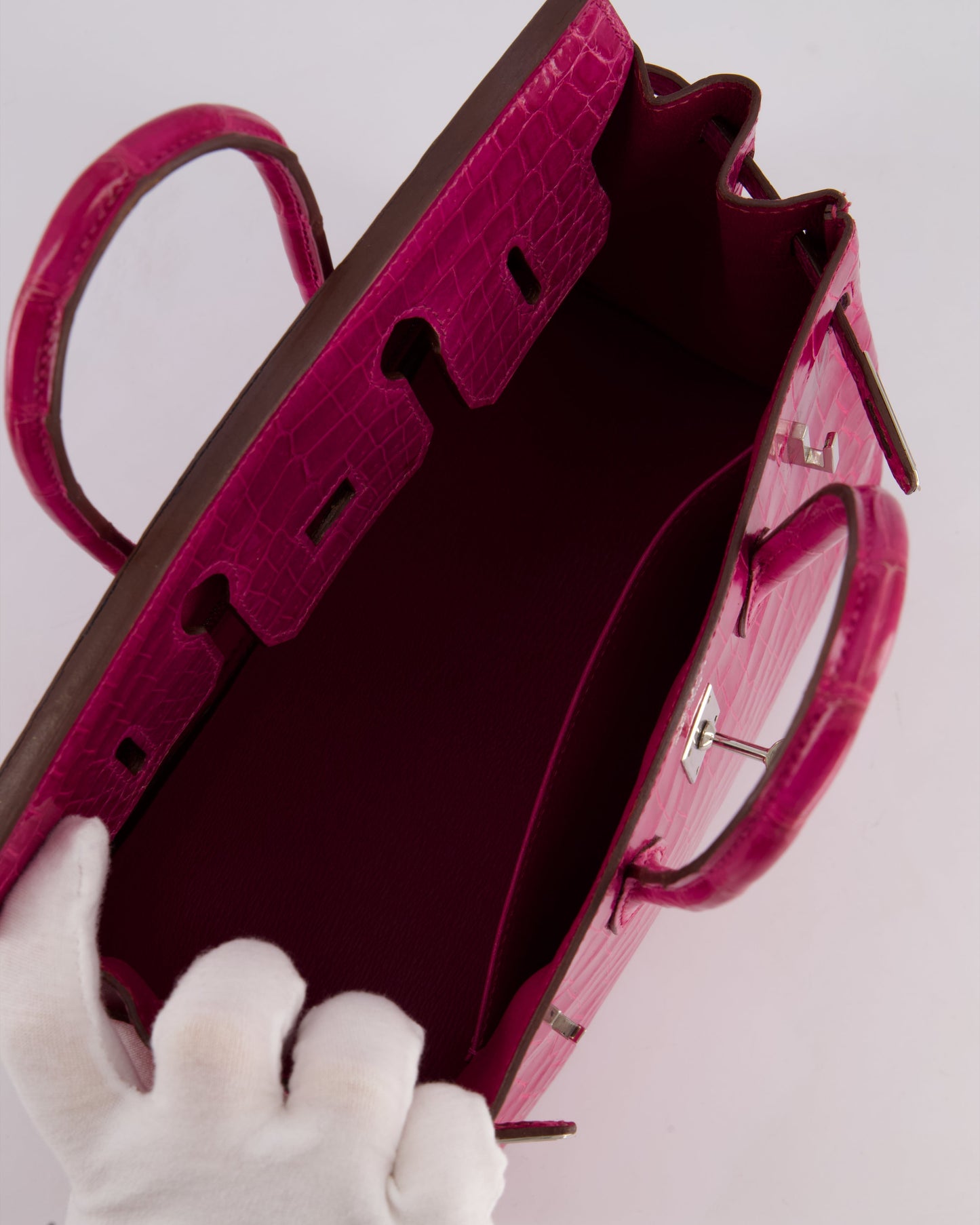 *RARE* Hermès Birkin 25cm Retourne Bag in Rose Scheherezade Niloticus Porosus with Palladium Hardware