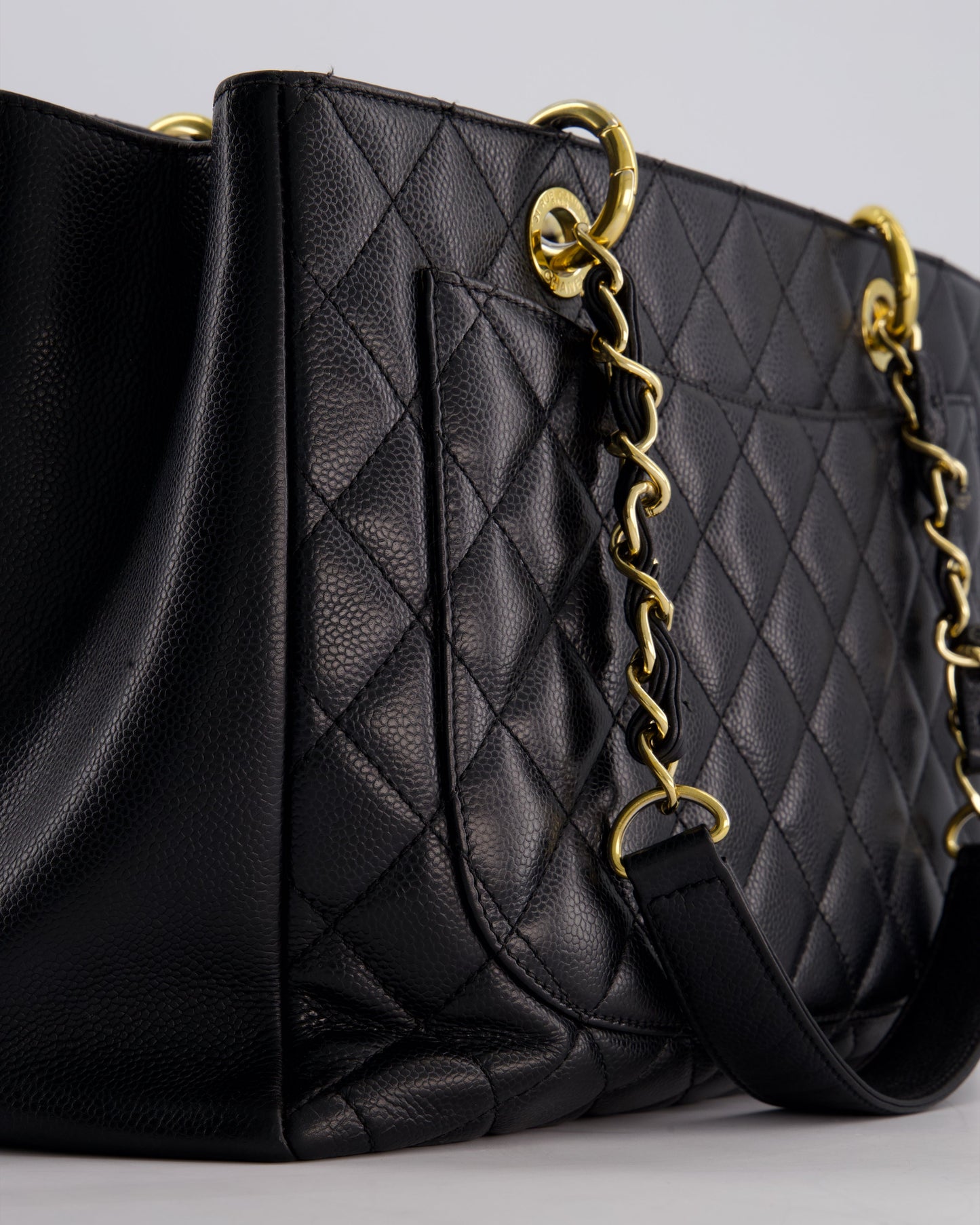 Chanel Black GST Grand Shopper Tote Bag in Caviar Leather with Gold Hardware