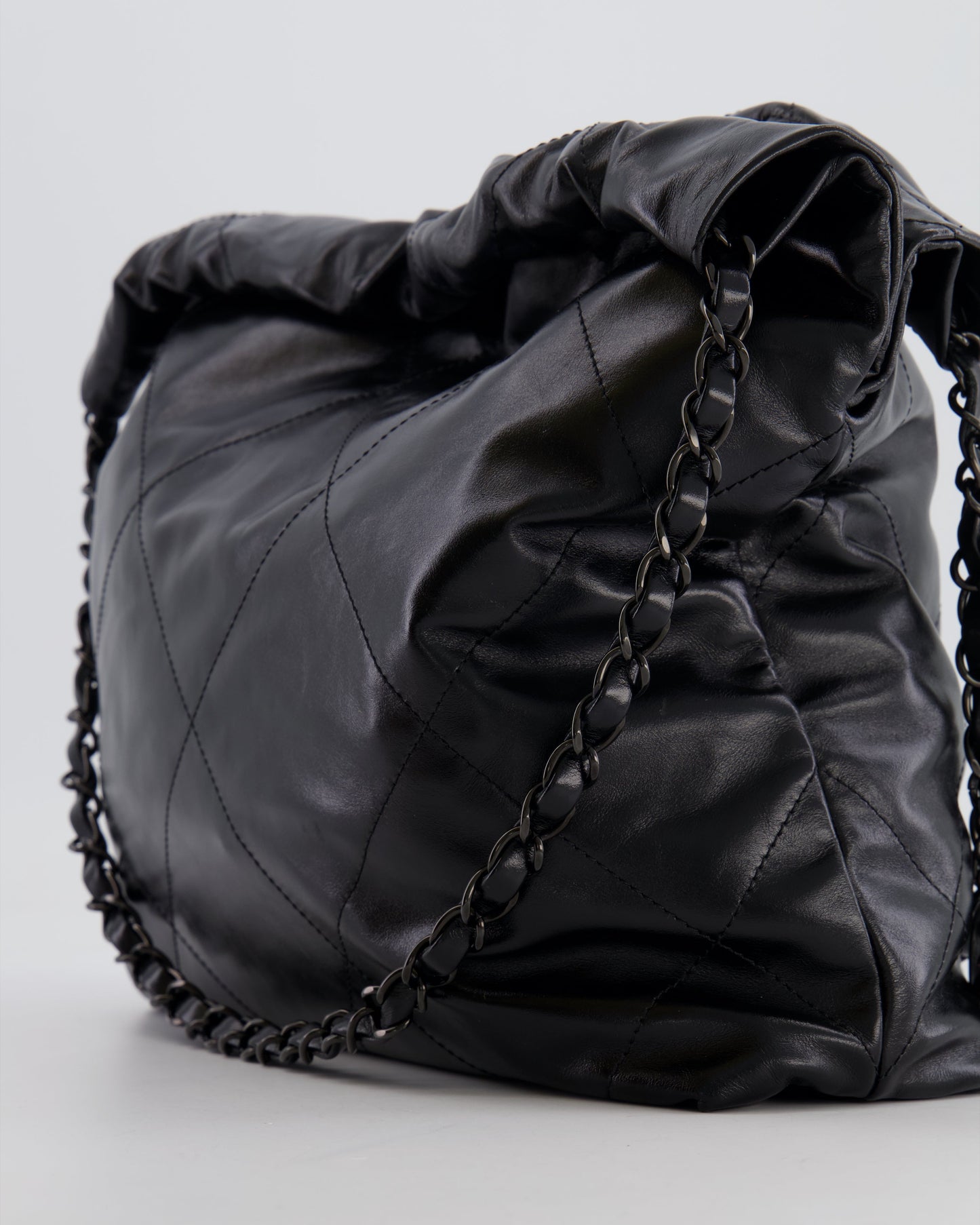Chanel 22 Small Hobo Bag in Black Calfskin Leather with So Black Hardware
