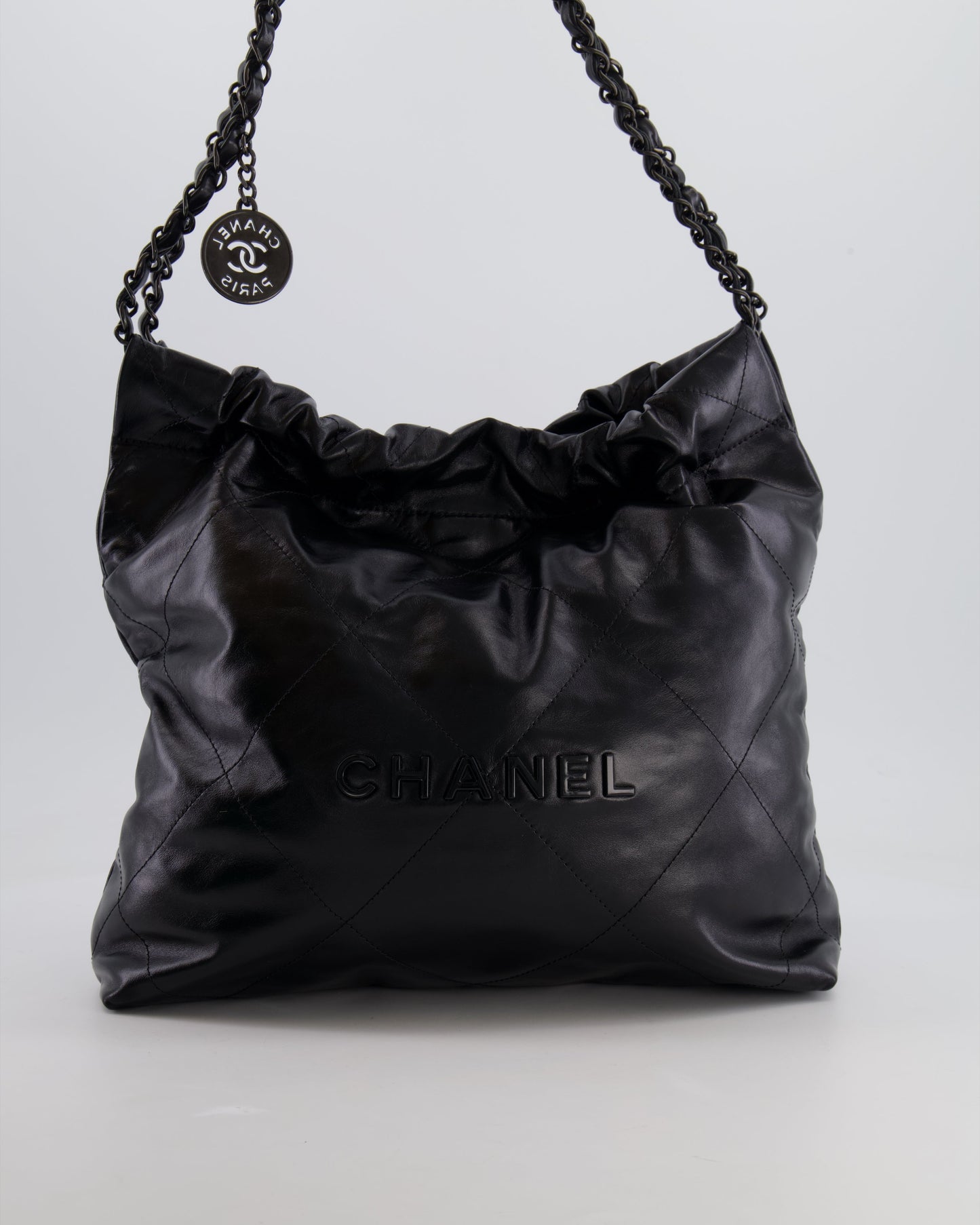 Chanel 22 Small Hobo Bag in Black Calfskin Leather with So Black Hardware