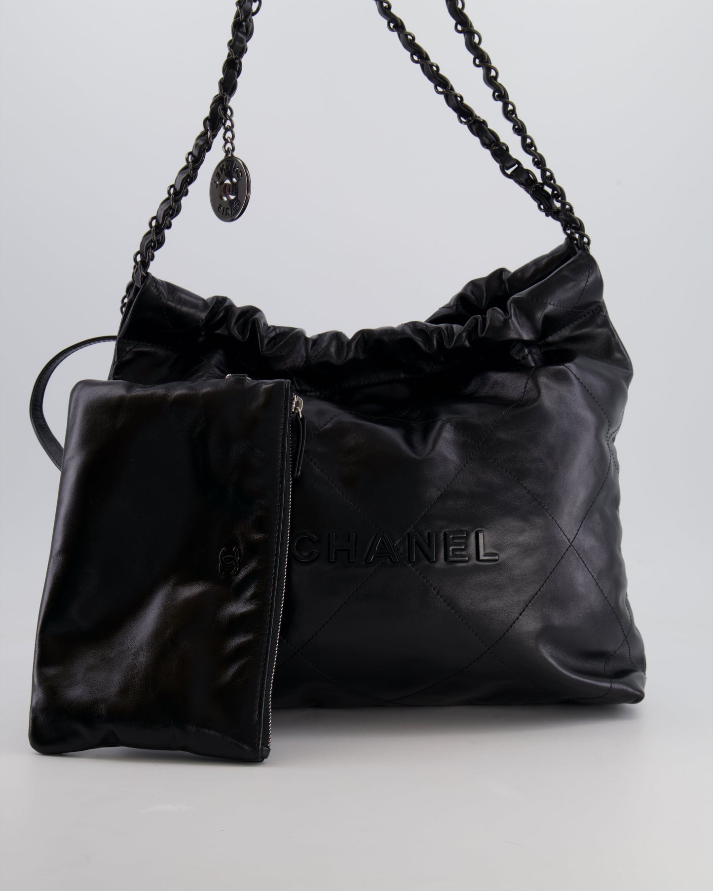 Chanel 22 Small Hobo Bag in Black Calfskin Leather with So Black Hardware