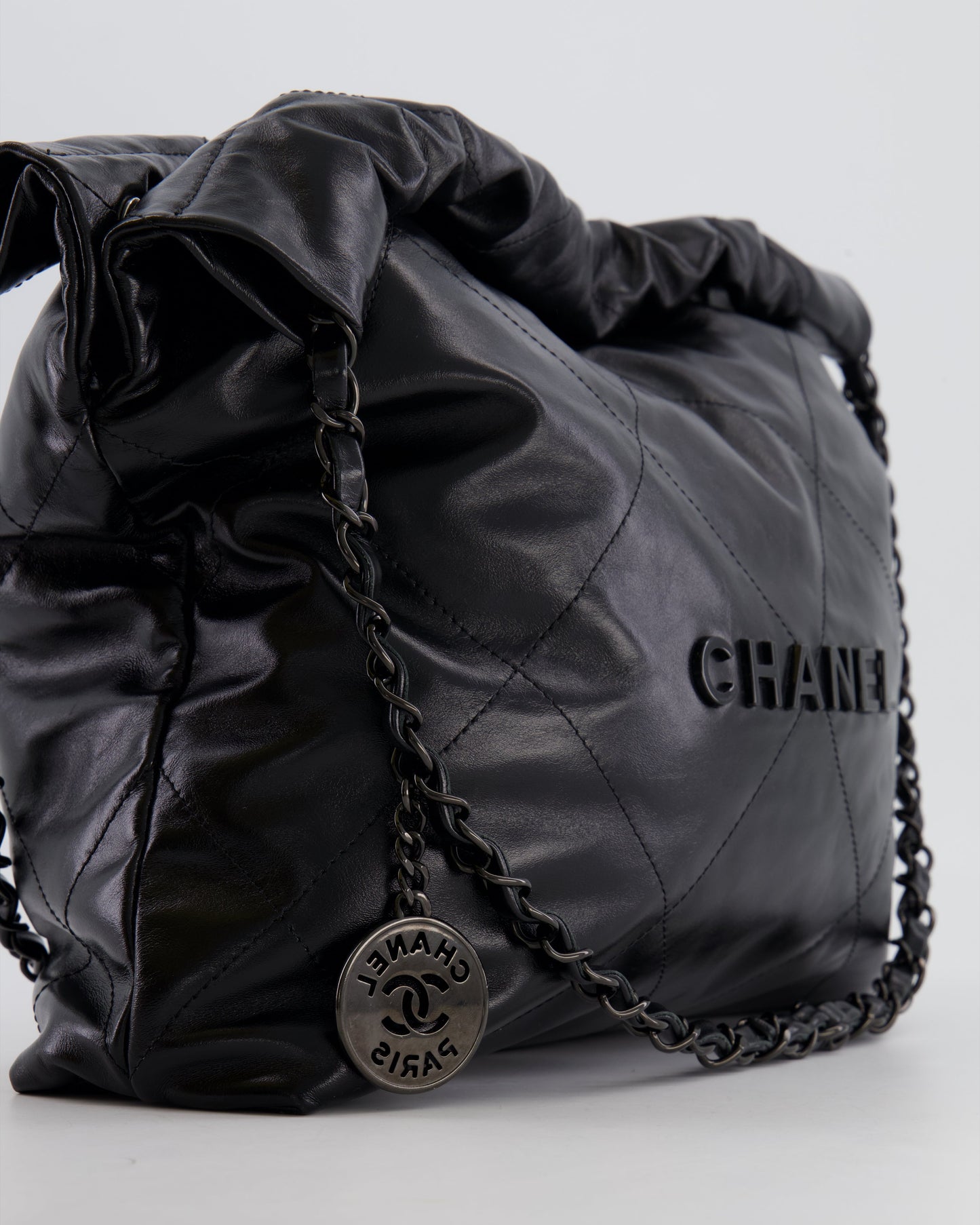 Chanel 22 Small Hobo Bag in Black Calfskin Leather with So Black Hardware