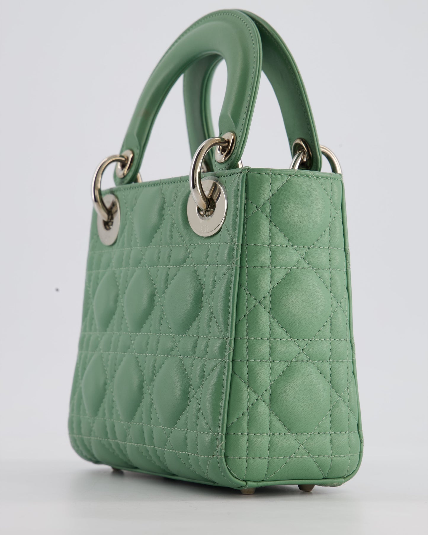 Christian Dior Mini Lady Dior Bag in Pistachio Green Lambskin Leather with Silver Hardware