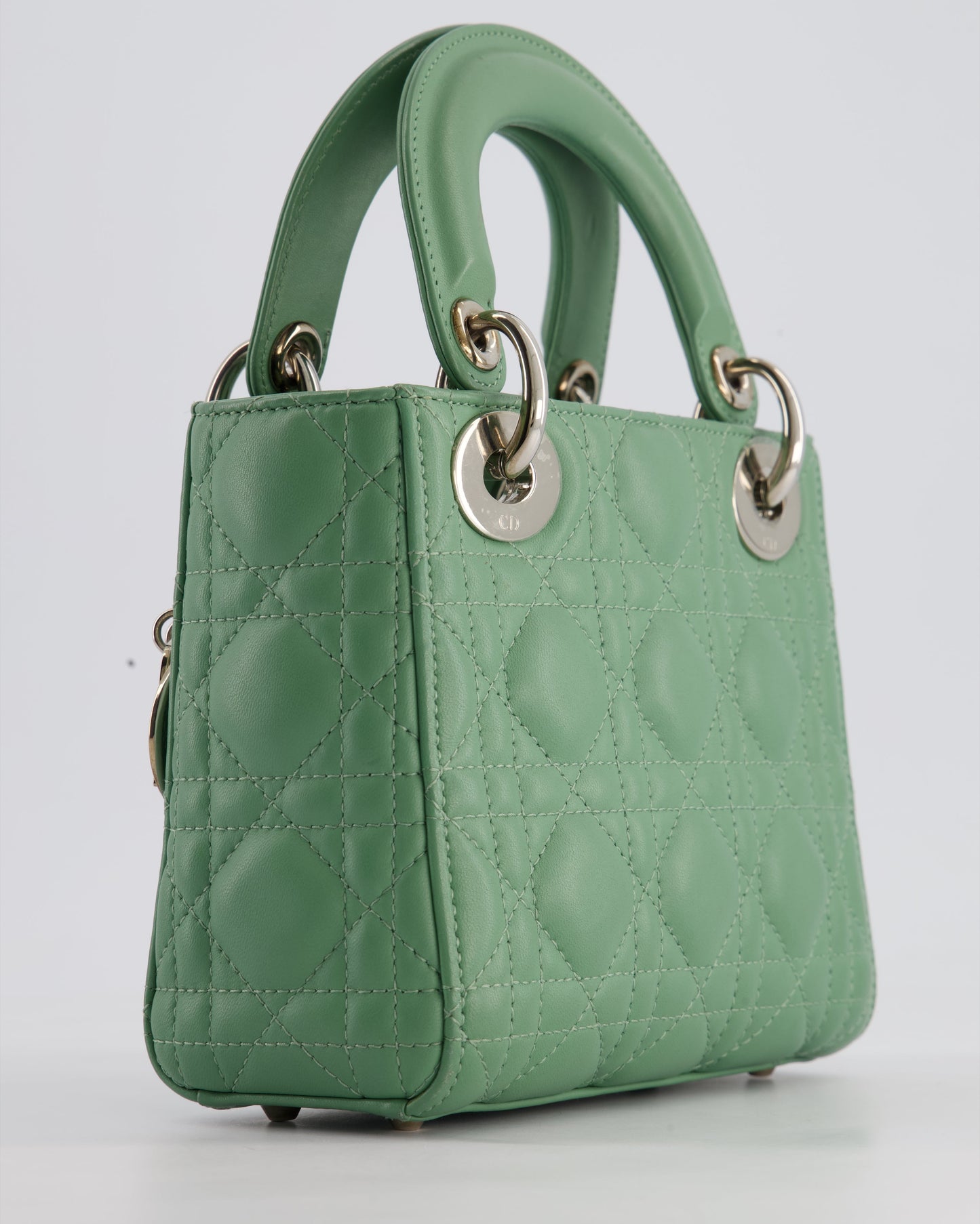 Christian Dior Mini Lady Dior Bag in Pistachio Green Lambskin Leather with Silver Hardware