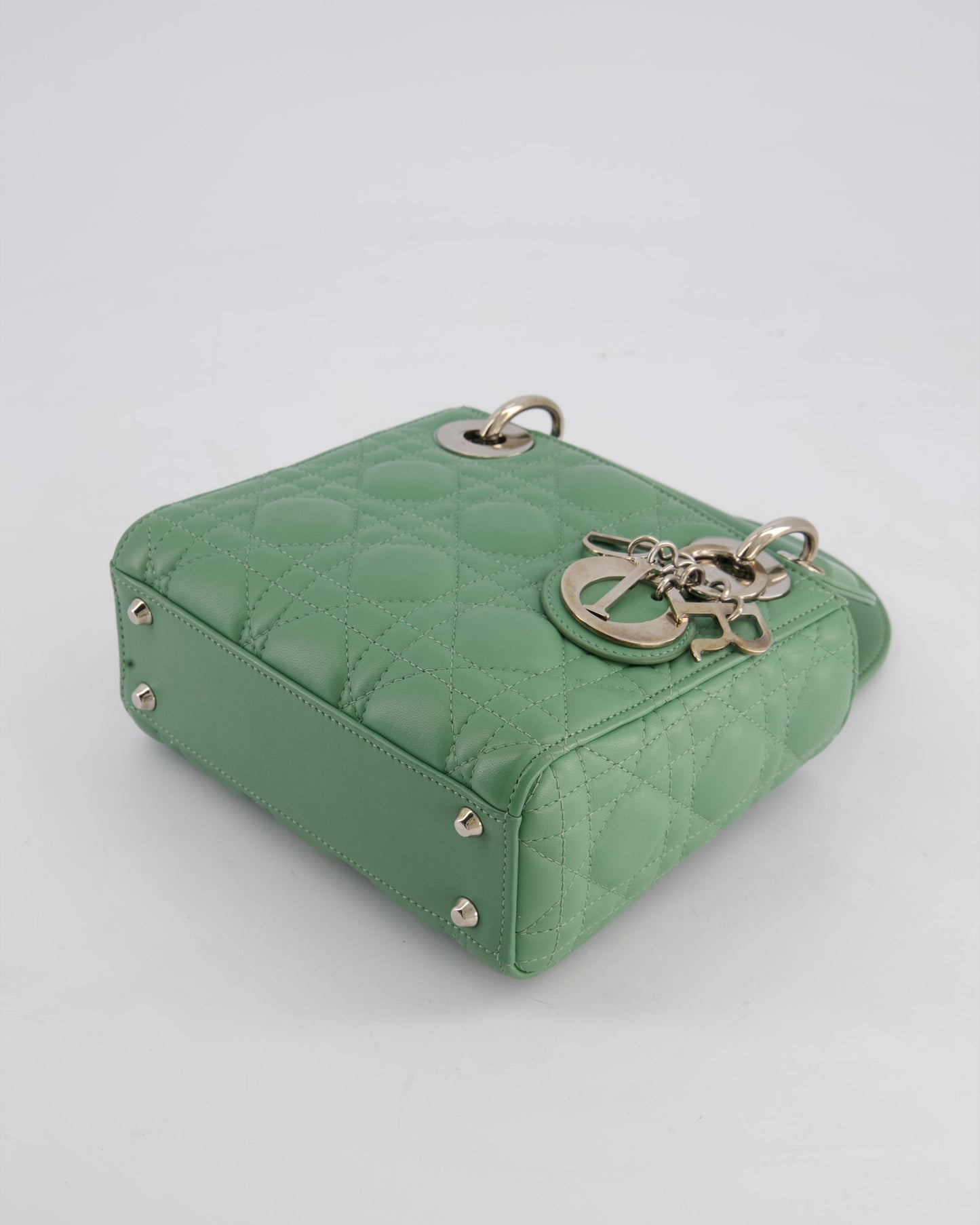 Christian Dior Mini Lady Dior Bag in Pistachio Green Lambskin Leather with Silver Hardware