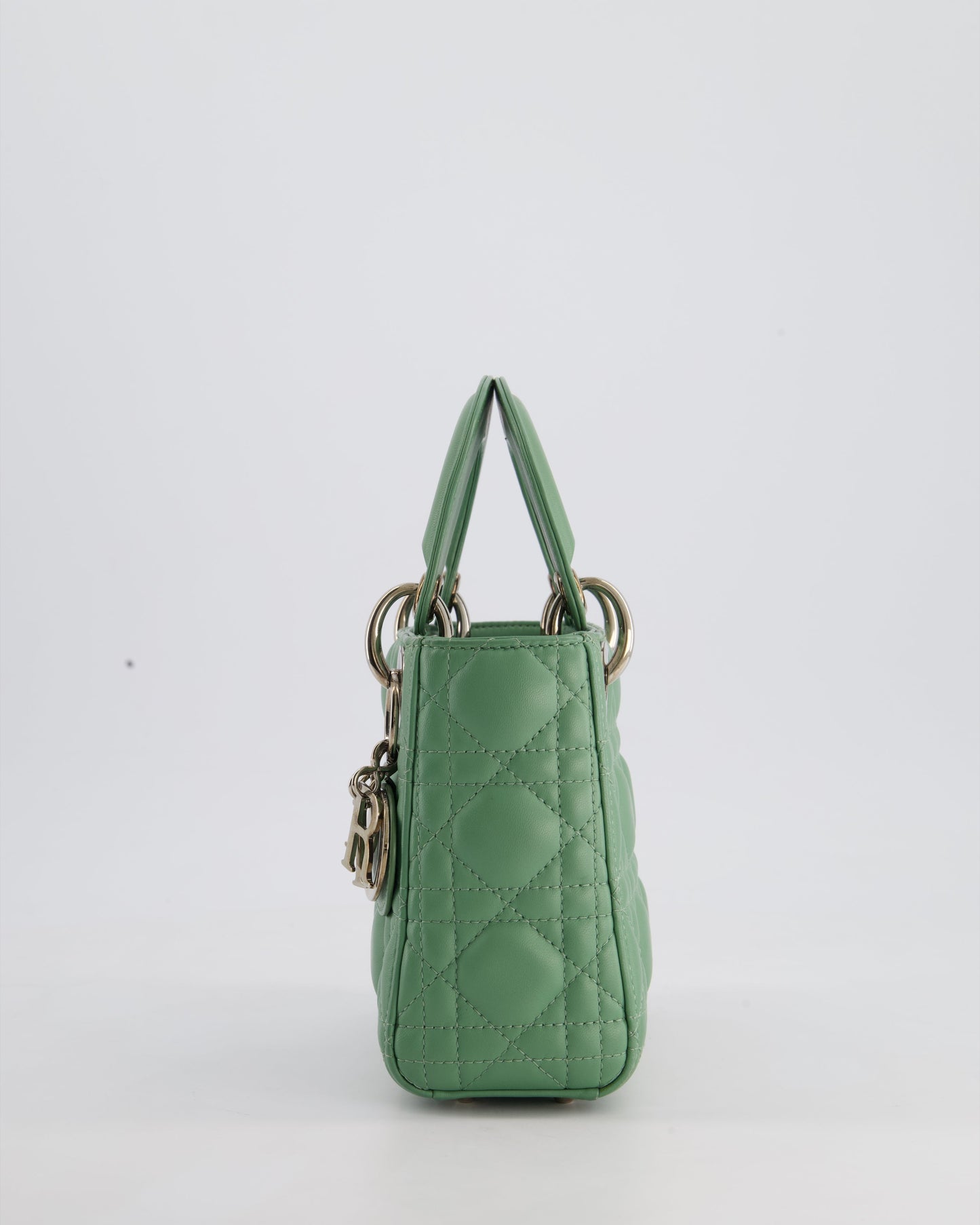 Christian Dior Mini Lady Dior Bag in Pistachio Green Lambskin Leather with Silver Hardware