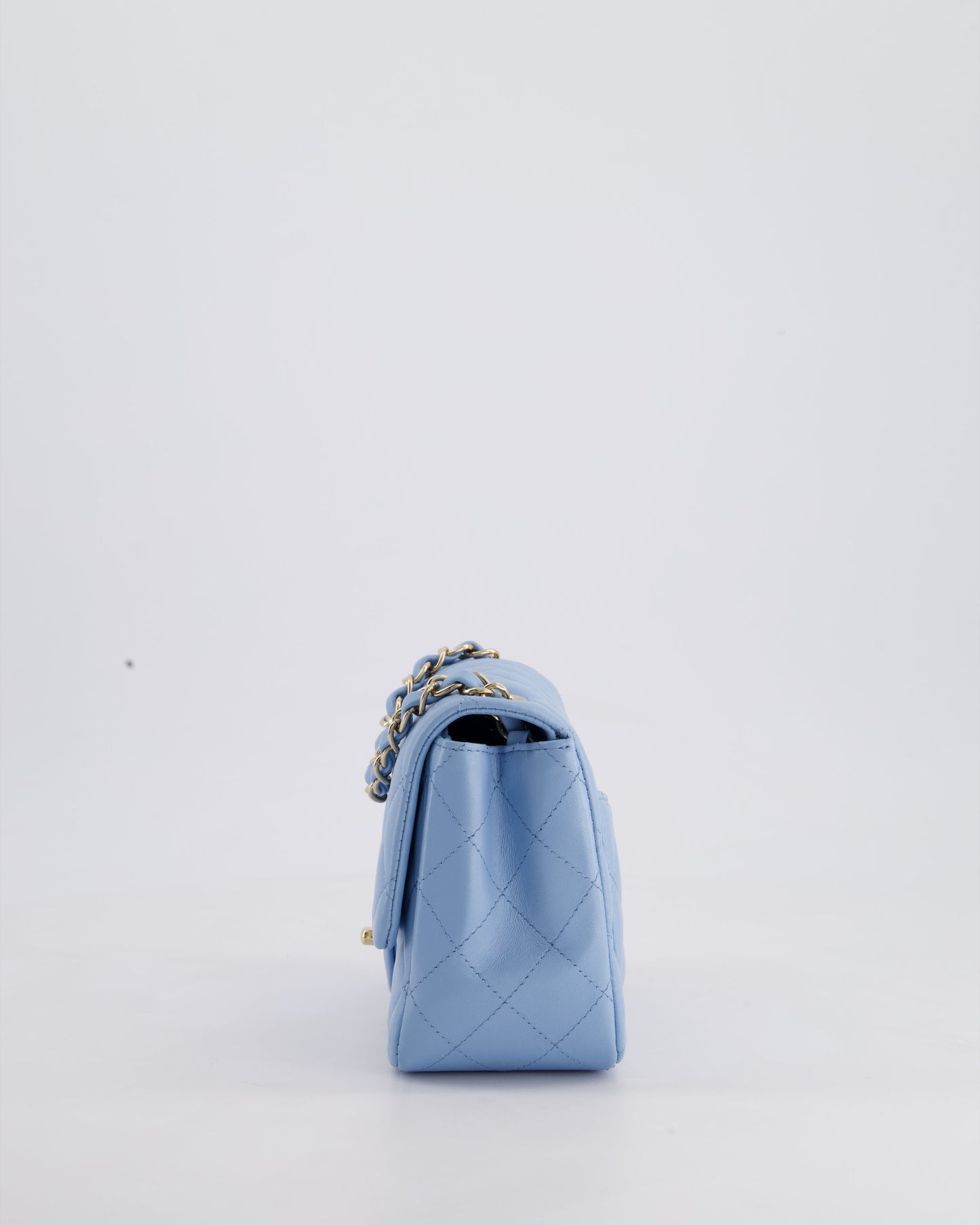*HOT COLOUR* Chanel Sky Blue Mini Square Bag in Lambskin Leather with Champagne Hardware