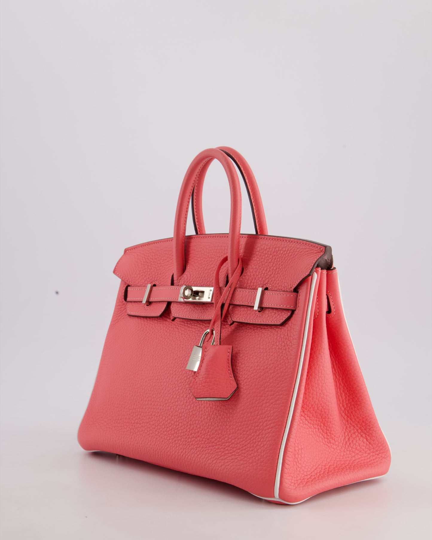 *RARE* Hermès Birkin HSS 25cm Retourne in Rose D'Ete and White Clemence Leather with Palladium Hardware 