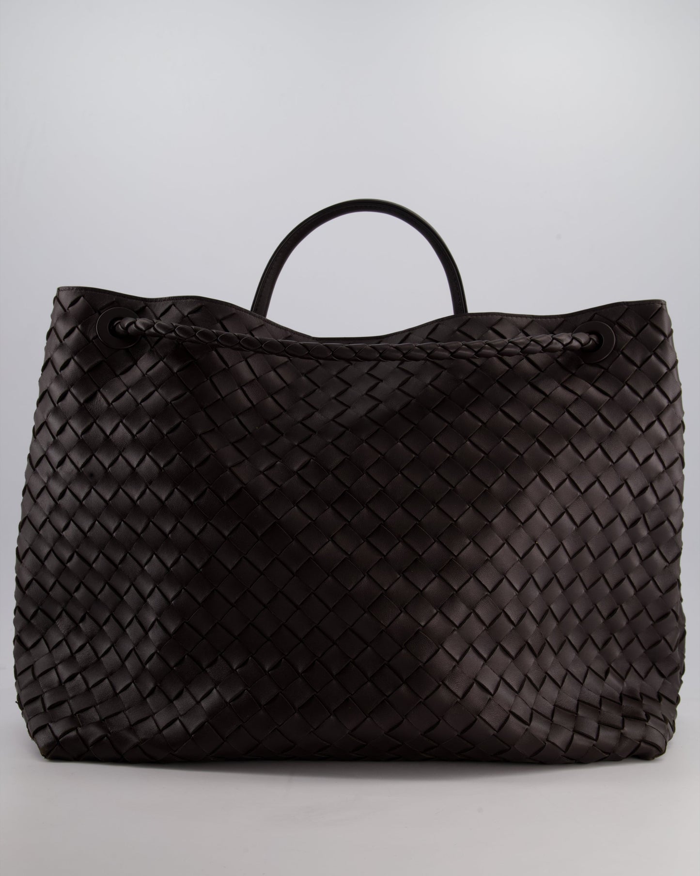 Bottega Veneta Brown Andiamo Large Intrecciato Leather Top Handle Bag with Sliding Cross-Body and Gold Knot Hardware RRP £6,090