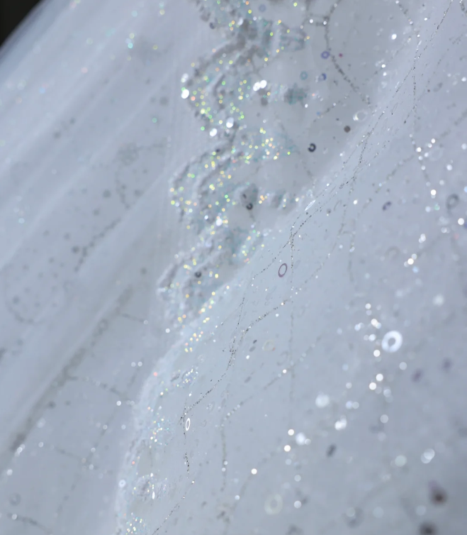 Vintage French Princess Off-the-shoulder Tulle Beaded Floor-length Wedding Dress P2565