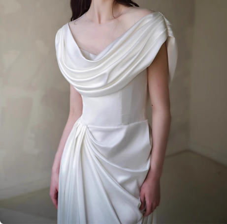 Elegant high-end satin off-the-shoulder floor-length wedding dress P2676