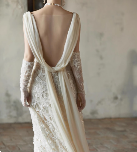 Sexy white deep V-neck lace sash mermaid wedding dress with train P2680