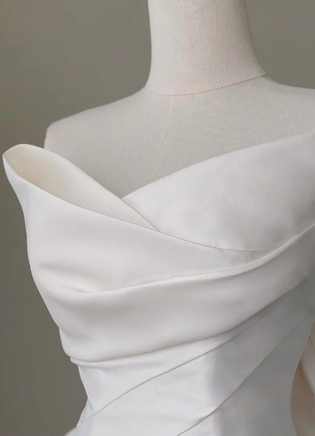 French Simple Strapless Satin Bow Mermaid Wedding Dress P2700