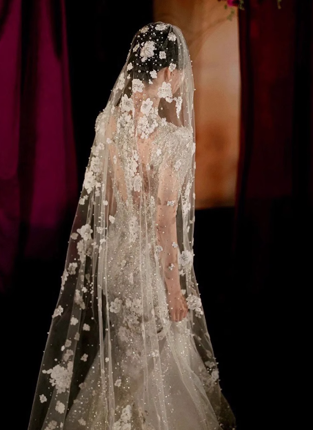 Shiny white mermaid wedding dress with short train P2757