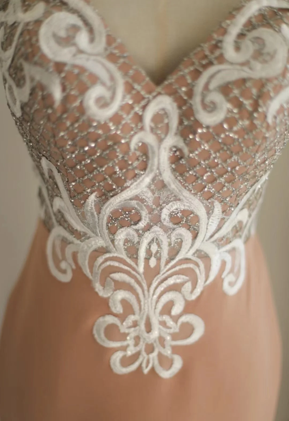 Elegant Pink Slim Fit Fishtail Satin Princess Wedding Dress P2804