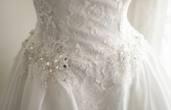 Retro short front and long back one shoulder beaded satin princess wedding dress P2828