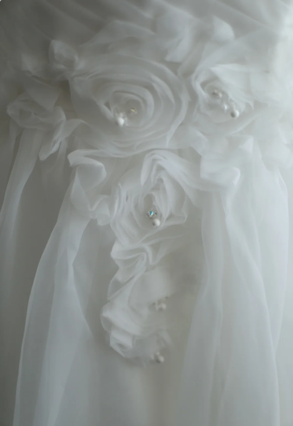 Elegant white flower retro palace slim fishtail tulle wedding dress P2854