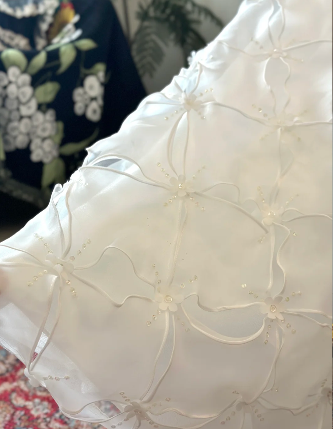 Chic White Strapless V-Neck Beaded Diamond Tulle Wedding Dress P2932