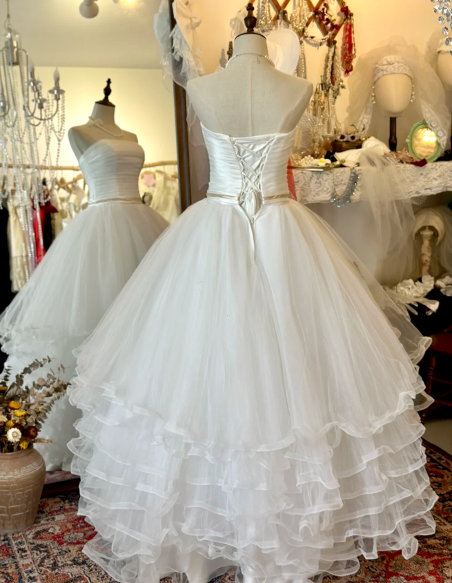 Princess Alice White Strapless Layered Tulle Puffy Floor-Length Wedding Dress P2939