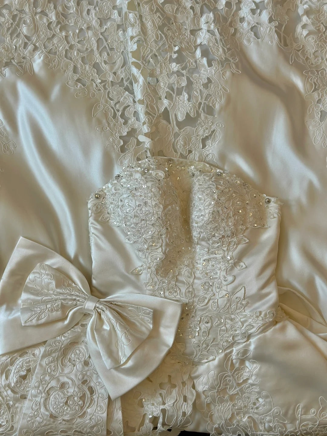 Princess Strapless Thick Satin Bowknot Hollow Design Back Tie Floor Length Wedding Dress P2950