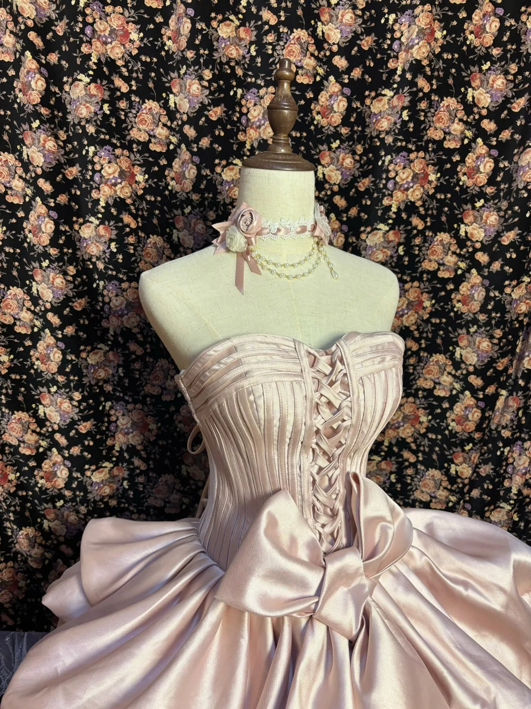 Princess Pink Satin Bow Simple Trailing Wedding Dress P3006