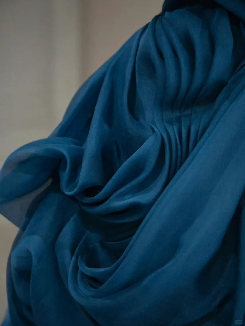 Elegant Blue One Shoulder Tulle Floor Length Wedding Dress P3054