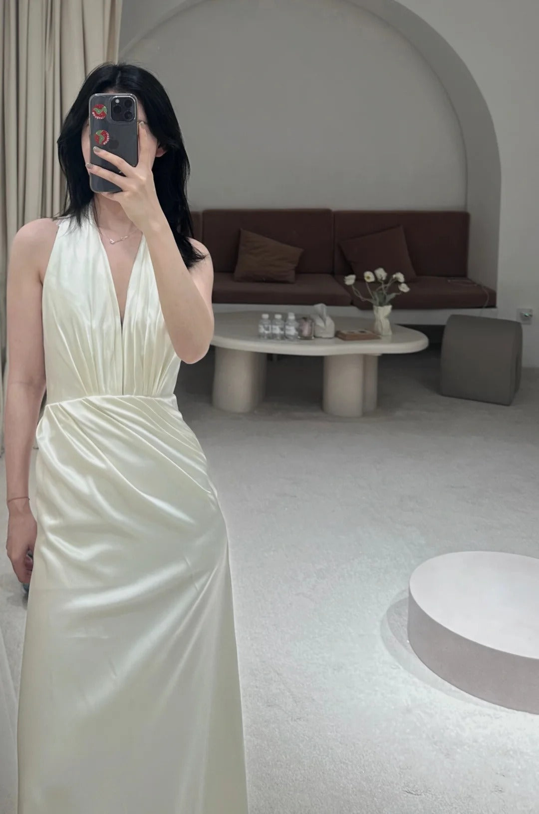 Simple White Satin Halter V-Neck Mermaid Wedding Dress P3084