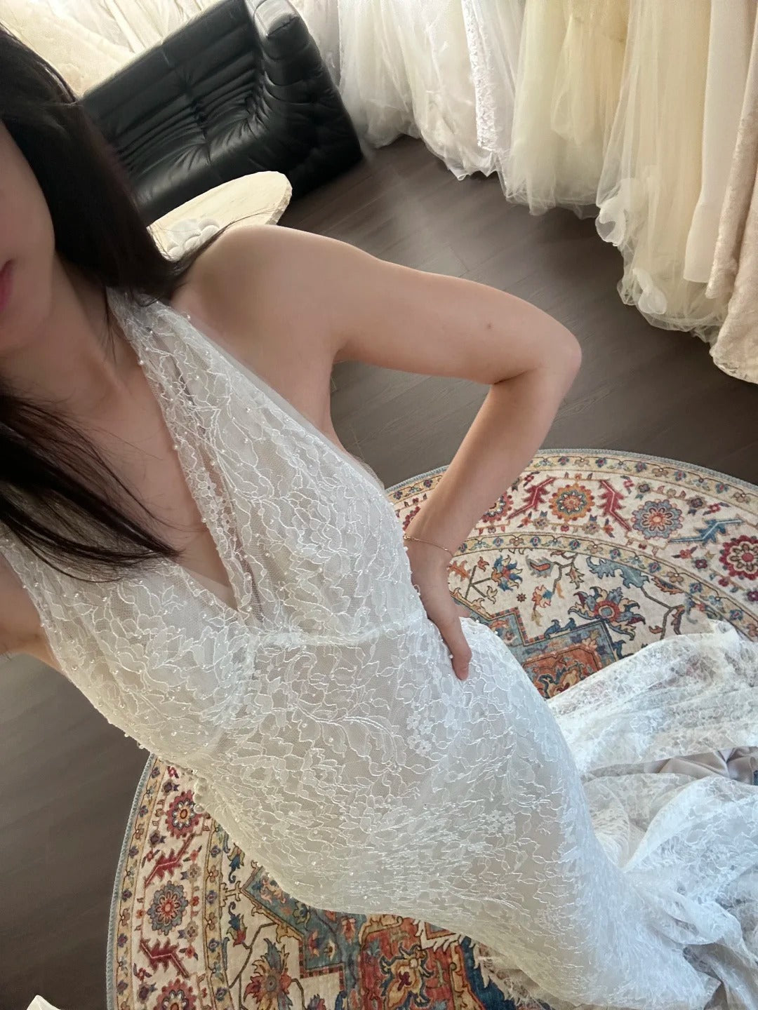 Sexy Lace Halter V-Neck Mermaid Train Wedding Dress P3093