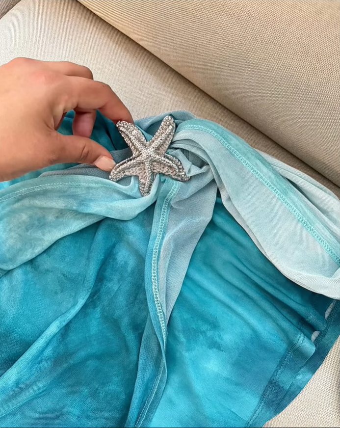 Gradient Blue Halter Neck Lace-Up Slim Starfish Homecoming Dress P3106