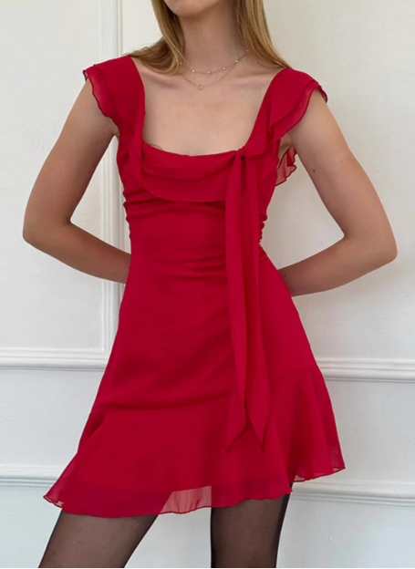 Charming Purple Square Neck Ruffle Irregular Chiffon Birthday Party Dress P3213