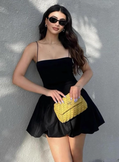 Sexy hot girl suspenders puffy waist A-line skirt birthday party homecoming dress P3214