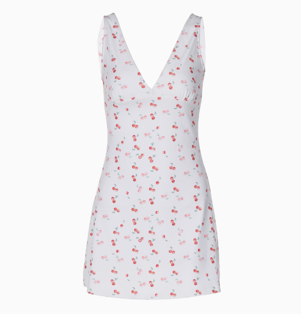 Cute Cherry Print V-Neck Sleeveless A-Line Birthday Party Homecoming Dress P3227