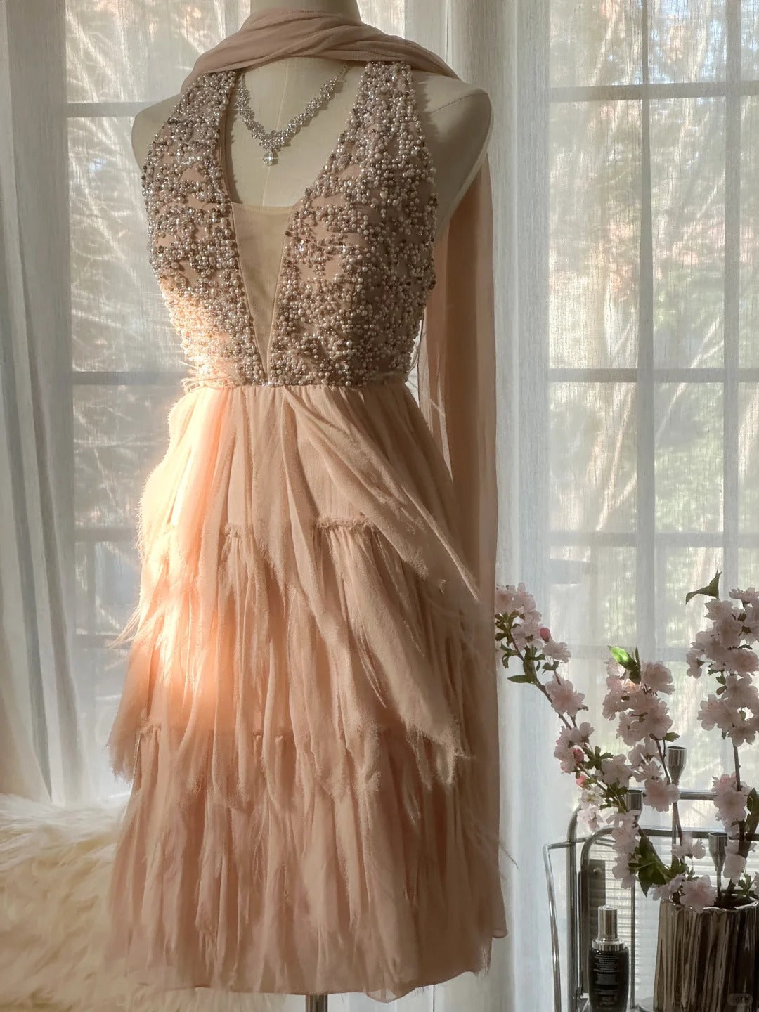 Cute Pink Halterneck Backless Beaded Chiffon Short Prom Dress P3316