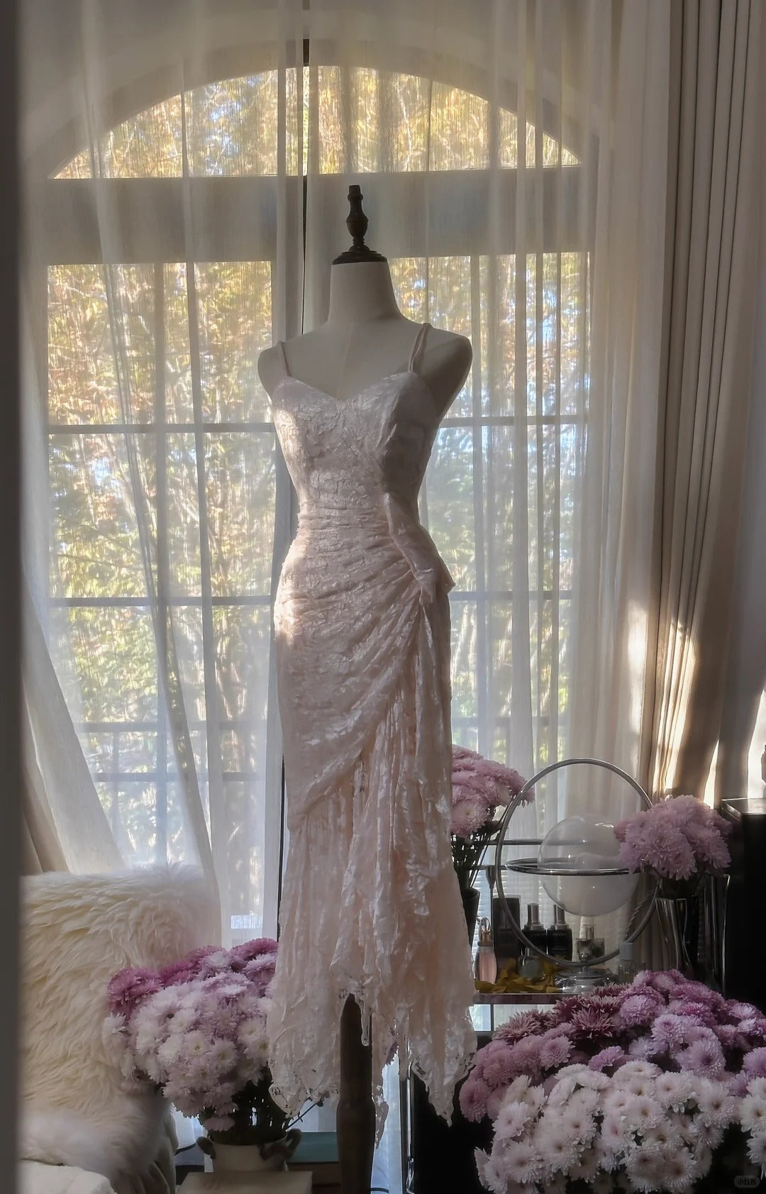 Cute Pink Lace Strap Mermaid Prom Dress P3342