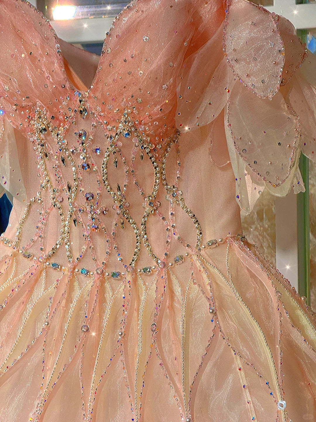 Shiny Pink Beaded Sling Petal Skirt Princess 17th Birthday Homecoming Dress P3564