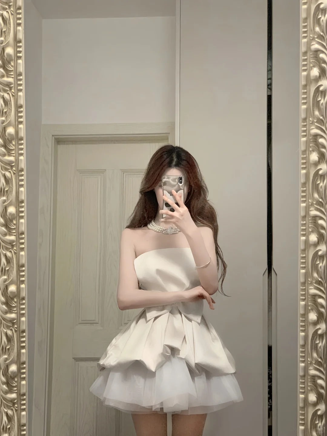 Cute White Strapless Bow Satin Tulle Mini 17th Birthday Homecoming Dress P3566