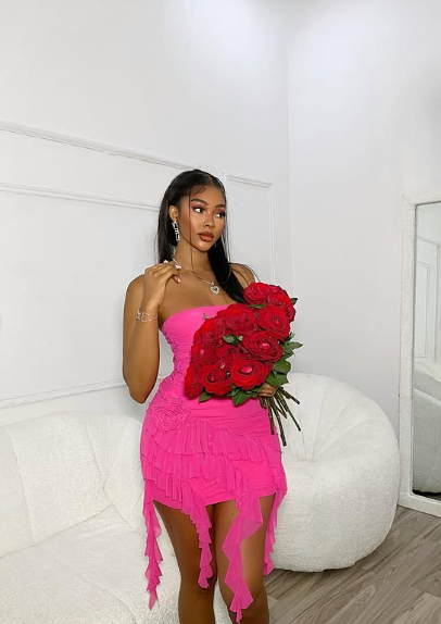 Sexy Pink Tube Top Ruffle Tight Hip 17th Birthday Homecoming Dress P3673