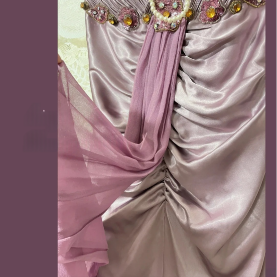 Vintage Satin Hand-Pleated Heavy Art Prom Dress P3764