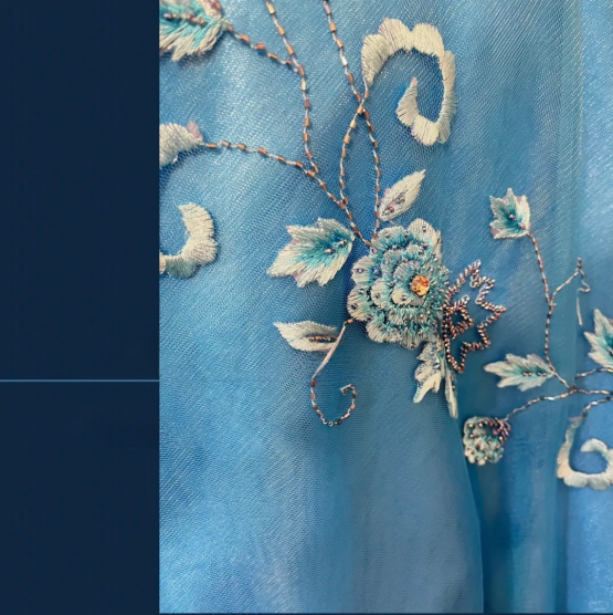 Vintage Blue Satin Beaded Embroidery V-Neck Mermaid Prom Dress P3765