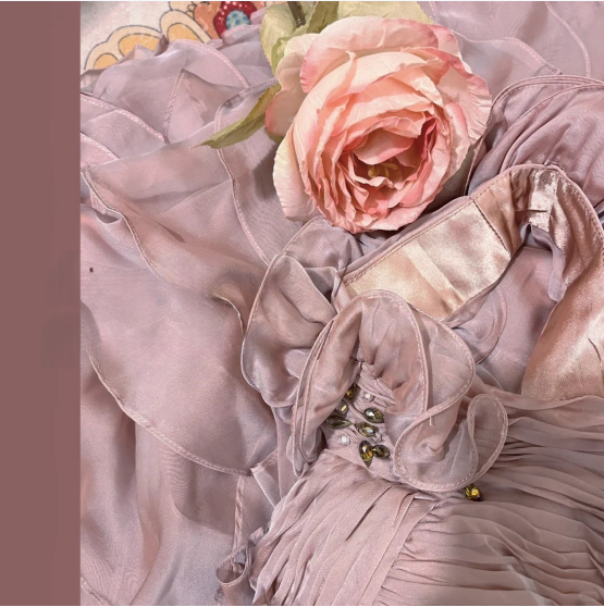 Tender Pink One Shoulder 3D Flower Chiffon Layered Mermaid Prom Dress P3772