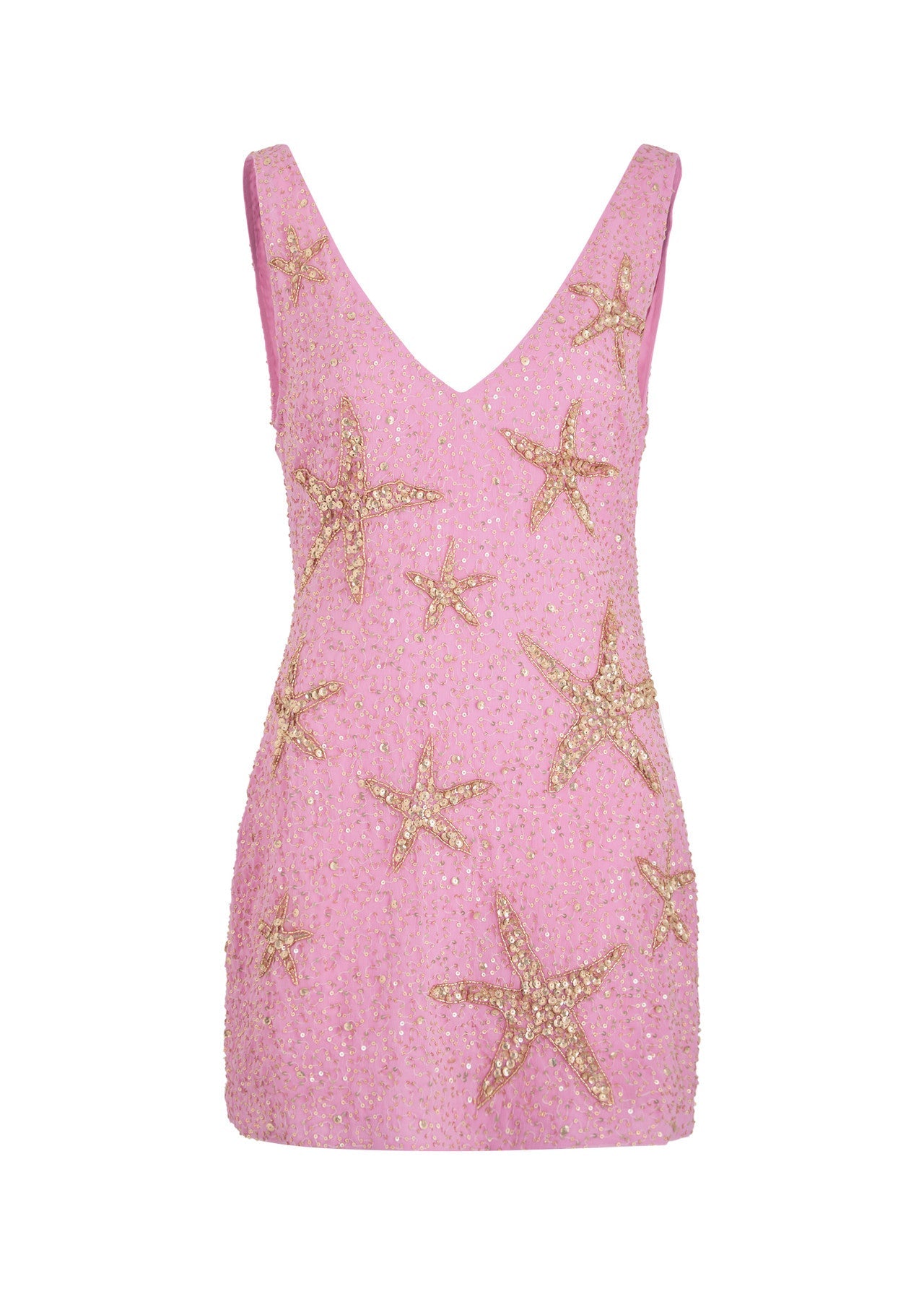 Sexy V-neck Starfish Sequins Pink Waisted Birthday Short Skirt Homecoming Dress P3862